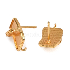 真鍮製スタッドピアスパーツ  長持ちメッキ  ラックめっき  長方形  ゴールドカラー  18~19.5x11mm  穴：1.8mm  ピン：12x1mm&nbsp;KK-Z122-12G