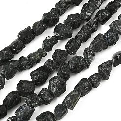 生の粗い天然ブラック トルマリン ビーズ 連売り  ナゲット  4~10x4~6x4~7mm  穴：0.9mm  約65~70個/連  15.94''（40.5センチメートル）&nbsp;G-M453-A01-01