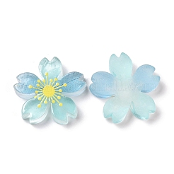 蓄光樹脂カボション  5枚の花/桜  淡いターコイズ  26x5mm&nbsp;X-RESI-G030-01D