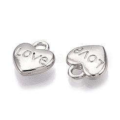 バレンタインデーラックメッキ合金ペンダント  単語「love」付けのハート  プラチナ  9.5x9x3mm  穴：1.8mm&nbsp;FIND-N005-09P