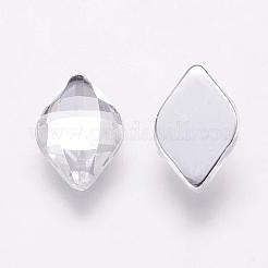 台湾アクリルラインストーンカボション  バックメッキ  フラットバックと多面カット  菱形  銀  11x7x3mm&nbsp;ACRT-G021-11mm-02
