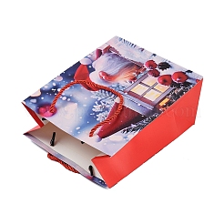 クリスマスの紙製ノームプリントトートバッグ  ギフト収納用品  長方形  レッド  18x10x23cm&nbsp;ABAG-P015-01B