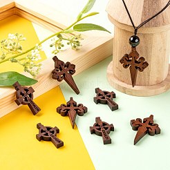 40個2スタイルの木製ペンダント  宗教  染め  エルサレム十字と十字架  ココナッツブラウン  34~43.5x21~29x4.5mm  穴：1.5mm  20個/スタイル&nbsp;WOOD-LS0001-17
