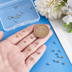 30個2色925スターリングシルバースペーサービーズ  テクスチャラウンド  ゴールデン＆シルバー  3x2.5mm  穴：1.2mm  15個/スタイル&nbsp;STER-PH0003-86