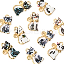 10本合金エナメルペンダント  カドミウムフリー＆鉛フリー  ライトゴールド  猫のチャーム  ミックスカラー  21x14x1.5mm  穴：2mm&nbsp;ENAM-FS0001-83