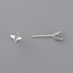 304ステンレススチール製プロングイヤリングセッティング  スタッドピアスパーツ  銀  トレイ：4.5x4.5mm  ピン：0.8mm&nbsp;LS-X-STAS-O098-06S-03