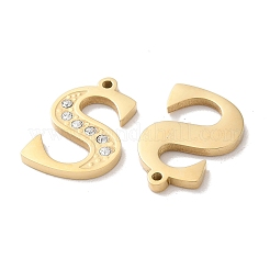 本物の14Kゴールドメッキ304ステンレススチールペンダント  ラインストーン付き  文字S  18.5x13.5x2mm  穴：1.2mm&nbsp;STAS-L022-157G-S