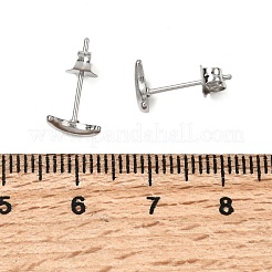 女性用304ステンレススチールスタッドピアス  ステンレス鋼色  ムーン  8x4.5mm&nbsp;EJEW-G459-01B-P