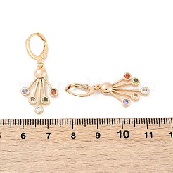 真鍮マイクロパヴェキュービックジルコニアフレンチフックピアス  ラックめっき  長持ちメッキ  鉛フリー＆カドミウムフリー  花  ゴールドカラー  35.5x15mm&nbsp;EJEW-K300-10G