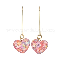 レジンダングルフープピアス  女性用316サージカルステンレスフープピアス金具付き  ゴールドカラー  ハート  51.5x18.5mm&nbsp;EJEW-JE06352-02