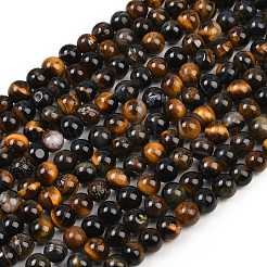 天然石タイガーアイビーズ連売り  グレードB  ラウンド  染め＆加熱  きいろ  ブルー  8~8.5mm  穴：1mm  約47~48個/連  13.98~14.65インチ（35.5~37.2cm）&nbsp;G-F591-18-8mm-08