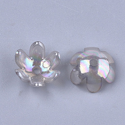 透明なアクリルビーズキャップ  ABカラー  6花びら  花  ミックスカラー  14x13x6mm  穴：2mm  約1575個/500g&nbsp;TACR-T007-07