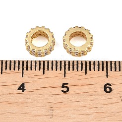 真鍮製マイクロパヴェキュービックジルコニアヨーロピアンビーズ  ロンデルホイールスペーサー  ゴールドカラー  7.5x3mm  穴：4mm&nbsp;ZIRC-D026-07G