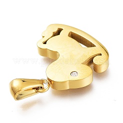 イオンプレーティング（IP）304ステンレススチールチャーム  手動研磨  ロッキング馬  ゴールドカラー  20x18x3mm  穴：6.5x3mm&nbsp;STAS-A047-02G