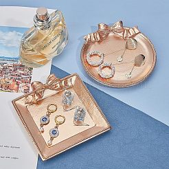 レジンジュエリープレート  収納トレーフルーツトレー化粧品ジュエリーオーガナイザー  長方形とフラットラウンド  ゴールデンロッド  2個/セット&nbsp;AJEW-FG0001-31