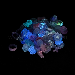 蓄光樹脂デコデンカボション  暗闇で光る花のミックス形状  パープル  6~15x7~12x2~6.5mm  約3000個/セット&nbsp;RESI-K036-05E