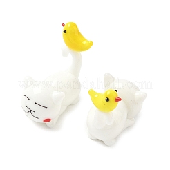 猫と鳥の家の装飾  手作りランプワーク表示の装飾  ホワイト  24x15x27.5mm&nbsp;LAMP-D301-07