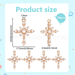 10個真鍮マイクロパヴェキュービックジルコニアペンダント  クロス  ライトゴールド  23.5x17.5x3.5mm  穴：1.5mm&nbsp;KK-PH0014-13