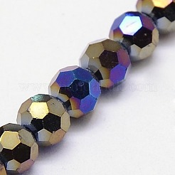 電気メッキガラスビーズセット  ABカラー  ファセット（32ファセット）  ラウンド  ブラック  8mm  穴：1mm  約65~67個/連  49~50cm&nbsp;LS-EGLA-J042-8mm-AB01