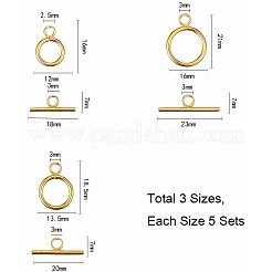 304ステンレススチールトグル留め具  ゴールドカラー  リング：16x12x2mm  穴：2.5mm  バー：18x7x2mm  穴：3mm  15セット /箱&nbsp;STAS-PH0018-81