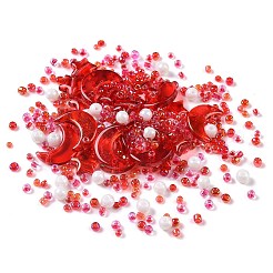 DIYジュエリー作りの発見キット  ガラス＆シードビーズ  ラウンド＆スター＆ムーン  レッド  2~16x2~12x3~7mm  穴：0.8~1.2mm&nbsp;X1-DIY-R082-03