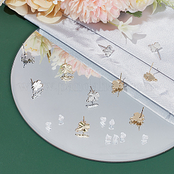 真鍮のスタッドのイヤリングパーツ  プラスチック製のピアスキャッチで  クローバー  プラチナ·ゴールデン  イヤリングパーツ：9x9mm  穴：1mm  ピン：0.6mm  ピアスキャッチ：4x4mm&nbsp;KK-BC0010-68