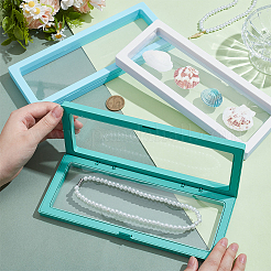 6個3色透明薄膜サスペンションプラスチックジュエリーディスプレイボックス  リングネックレスブレスレットイヤリング収納用  長方形  ミックスカラー  23.1x9.1x2.05cm  2個/カラー&nbsp;CON-NB0002-43