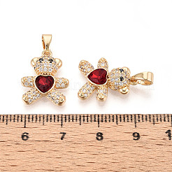 真鍮製マイクロパヴェキュービックジルコニアペンダント  クマ  17x13.5x4mm  穴：5mm&nbsp;KK-CJC0015-19G-05