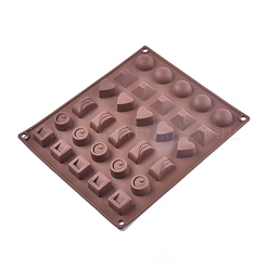 バレンタインデー 30 コンパートメントジオメトリ食品グレードのシリコーン型  フォンダン型  DIYケーキデコレーション用  チョコレート  キャンディ  UVレジンとエポキシレジンのクラフト作り  ココナッツブラウン  275x235x17mm  内径：25~36mm&nbsp;DIY-L020-47