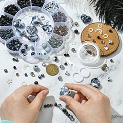 合金ムーンチャーム付き DIY ビーズストレッチブレスレット作成キット  はさみで  ブラック  8x7mm  穴：2mm&nbsp;DIY-YW0008-87