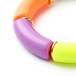 女の子の女性のための分厚いカーブチューブアクリルビーズストレッチブレスレット  ピンク  内径：2-1/8インチ（5.3cm）&nbsp;BJEW-JB06684-03