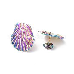 イオンプレーティング（IP）304ステンレススチールスタッドピアス（女性用）  葉  虹色  18.5x18.5mm  ピン：0.8mm&nbsp;EJEW-I285-18MC