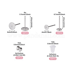 304ステンレススチール製フラットラウンドブランクペグスタッドピアス金具200個  304ステンレススチール製イヤーナット100個付き  100個のプラスチック製イヤーナット  ステンレス鋼色  12x4~6mm  ピン：0.7mm&nbsp;STAS-TADJ0001-03