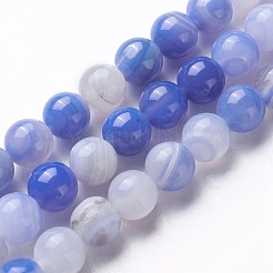 天然バンデットアゲートビーズ連売り  染め  ラウンド  コーンフラワーブルー  8mm  穴：1mm  約47個/連  15インチ（38cm）&nbsp;G-P434-09A-B