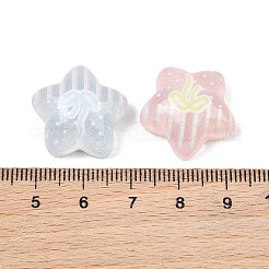 プリントされた透明樹脂とグリッターパウダーのカボション  リボン付きの縞模様の星  ミックスカラー  19.5x21.5x10mm&nbsp;RE-CBA9CE8-05