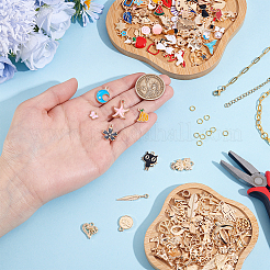 キットを作るDIYブレスレット  ステンレススチールのペーパークリップチェーンネックレスを含む  合金ペンダントと鉄ブレスレット  ゴールドカラー  458mm&nbsp;DIY-ME0003-30