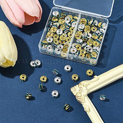 120色真鍮ラインストーンスペーサービーズ2個。  ジュエリークラフト用  グレードA  ストレートフランジ  ゴールデンの金属色  ロンデル  ブルージルコン  8x3.8mm  穴：1.5mm  60個/カラー&nbsp;RB-FS0001-05B