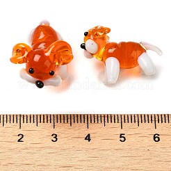 手作りランプワーク家の装飾  ギフト用の3D犬の装飾品.  オレンジ  22~23.5x17~18x18~20mm&nbsp;LS-LAMP-K039-16