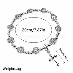 変色しない304ステンレススチールチャームブレスレット  クロス  ステンレス鋼色  7-7/8インチ（20cm）&nbsp;LW0786