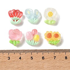 クリア樹脂カボション  花  グリッターパウダー付き  ミックスカラー  12~15.5x12~14.5x5.5~7.5mm&nbsp;RESI-G134-01