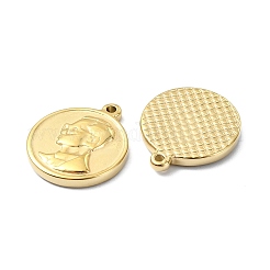304ステンレスペンダント  人間味のあるフラットラウンド  14KGP本金メッキ  21x18x2.8mm  穴：1.5mm&nbsp;STAS-L022-351G