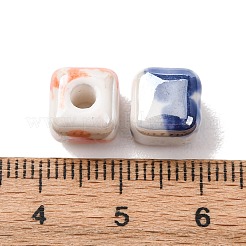 手作りの陶器ビーズ  キューブ  虹釉磁器  ミックスカラー  8.5x8.5x8.5mm  穴：3mm&nbsp;PORC-F013-03