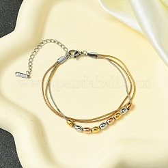 304ステンレススチールマルチ連ブレスレット  女性用バレルビーズスネークチェーンジュエリー  ゴールドカラー  6-5/8インチ（16.7cm）&nbsp;BJEW-G733-02G