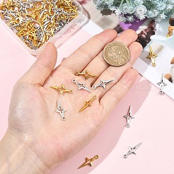 120本2スタイルアロイペンダント  スターのチャーム  ミックスカラー  23x10x1.5~1.7mm  穴：1.6mm  60個/スタイル&nbsp;FIND-YW0011-38