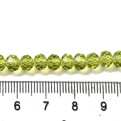 透明ベーキングペイントガラスビーズ連売り  多面カット  ロンデル  黄緑  6x5mm  穴：1.2mm  約80~85個/連  38~40cm&nbsp;DGLA-A034-T6mm-D05