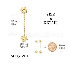 ステンレススチールダングルスタッドピアス  チェーン付き  デイジーの花  ゴールドカラー  8mm&nbsp;JE685B