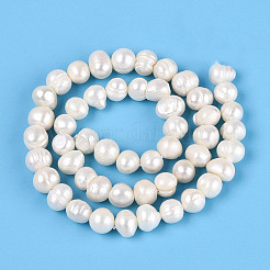 天然養殖淡水パールビーズ連売り  ポテト  乳白色  6~7.5x5.5~10mm  穴：0.6mm  約51~52個/連  13.39~13.58インチ（33.5~34.5cm）&nbsp;PEAR-N013-06G-01