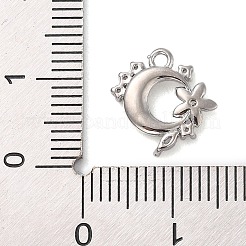 キュービックジルコニアチャーム付き真鍮  スターとムーン  プラチナ  11x12x2mm  穴：1.2mm&nbsp;KK-Q817-06P