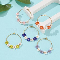 真鍮のワイングラスチャーム  ガラスシードビーズで  花  ミックスカラー  33.5mm&nbsp;AJEW-JO00198