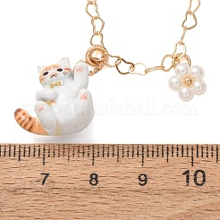 304ステンレススチール製エナメル加工のかわいい猫型ペンダントネックレス（女性用）  ゴールドカラー  砂茶色  17.80インチ（45.2cm）  カタログ番号：22x17mm&nbsp;SA-G068-01G-02